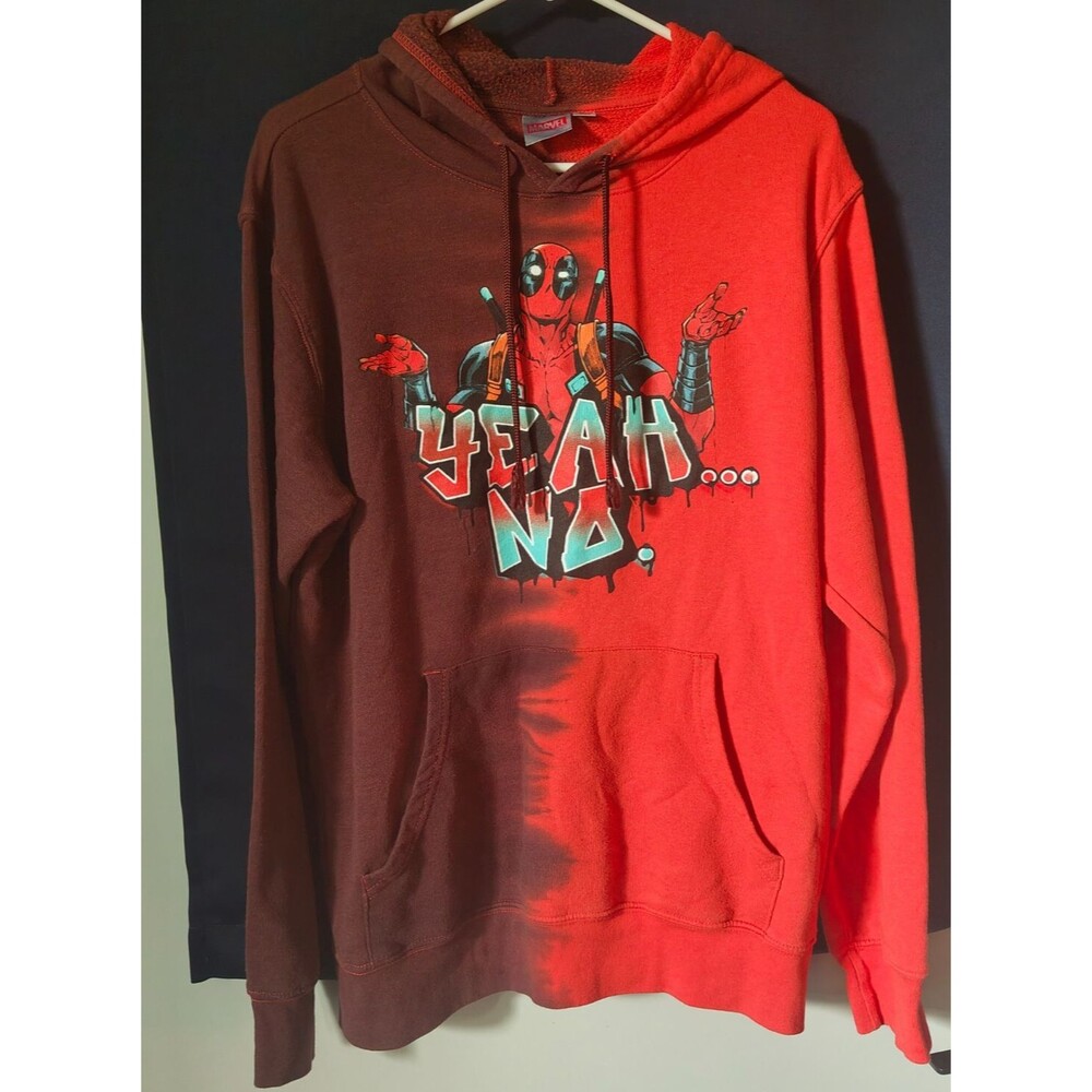 Marvel Deadpool Medium Pullover Hoodie Men's M Orange Brown Yeah No Disney